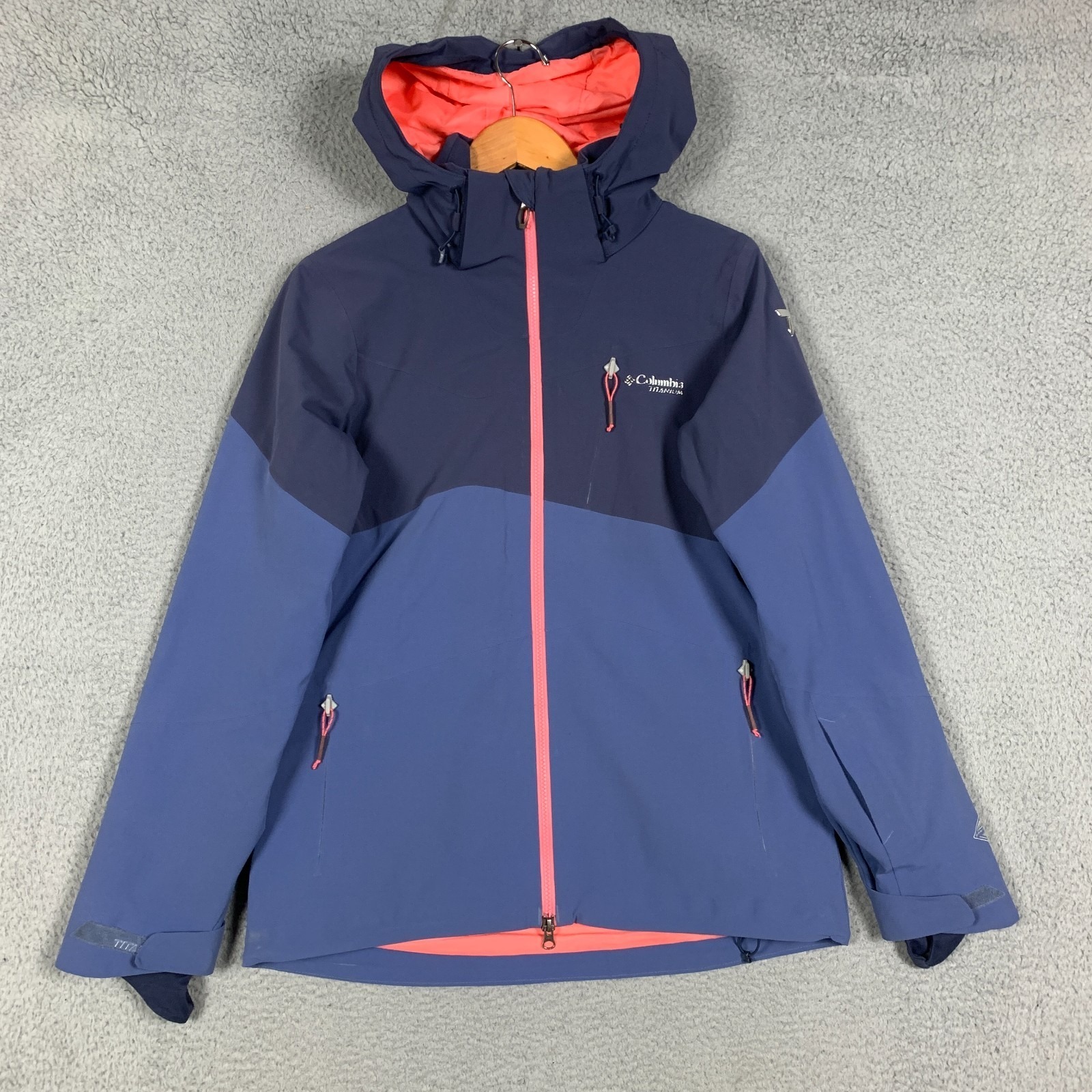 Columbia Titanium Mogul Ski Jacket Womens Medium M Blue Omni-Heat Zip Hooded Csc